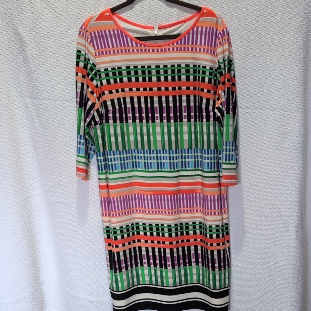 Eliza J Orange and Green Raglan Sleeve Sheath Dress